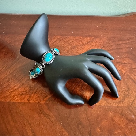 Bracelet 925 Turquoise dyed howlite chain link bracelet - Picture 1 of 5